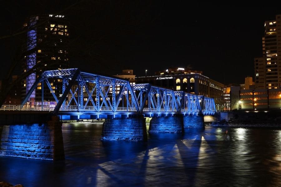 Bazen Electric lights Blue Bridge Downtown Grand Rapids